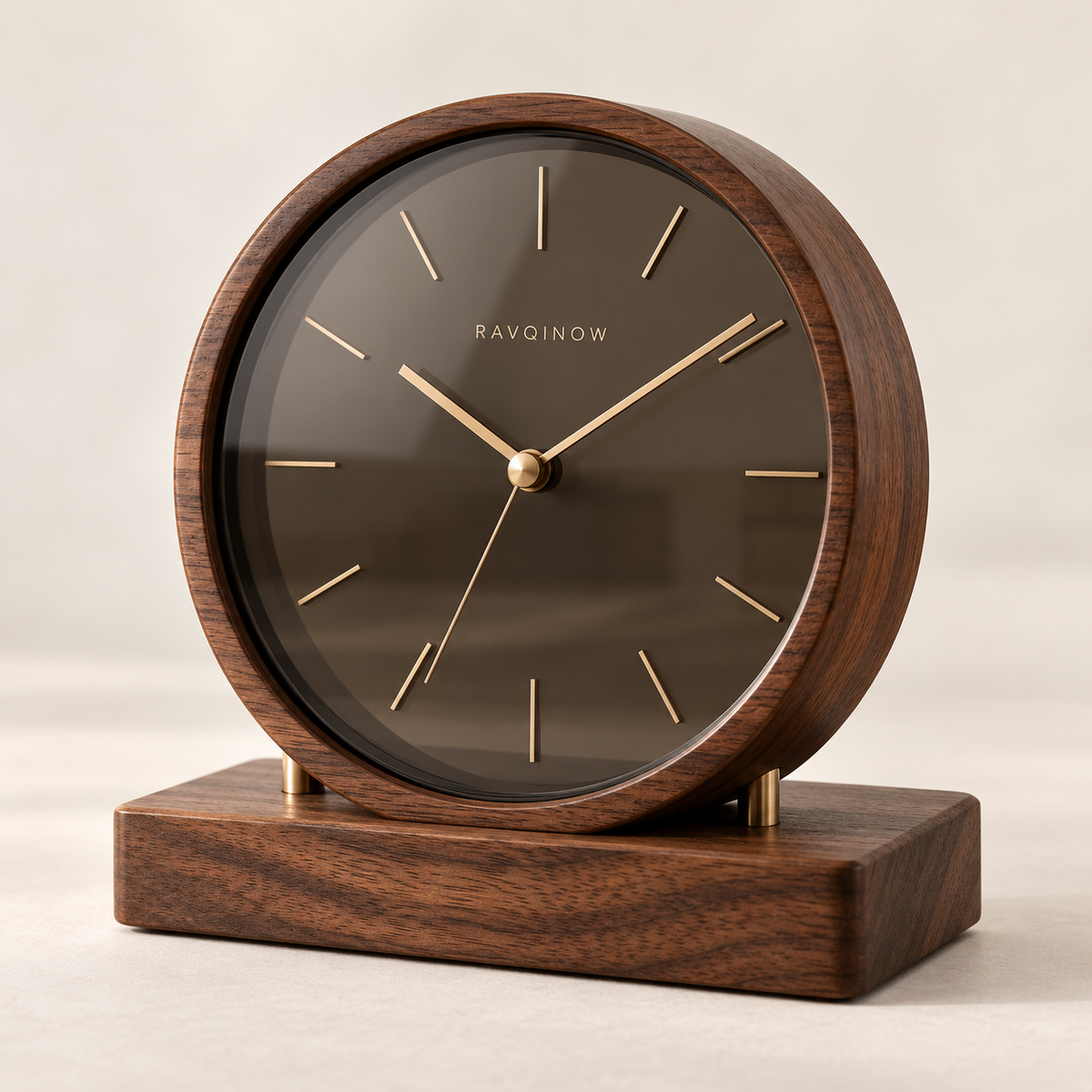 RAVQINOW Walnut Analog Desk Clock