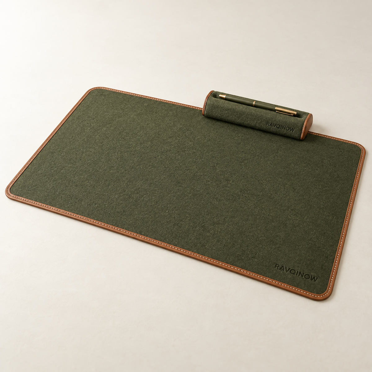 RAVQINOW Olive Felt Desk Mat & Pen Rest